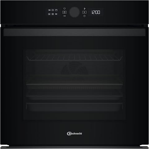 Bauknecht BBI4S8HM1SK Einbau-Backofen, 60 cm, 73 l Garraum, Heißluftbackofen mit 15 Funktionen, AirFry-Funktion, PowerHeißluft, 310 °C Pizzafunktion, Multi-Level-Kochen, Schwarzglas