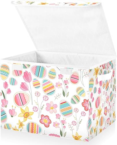 Miniatura 2 de xigua Contenedores de almacenamiento de huevos de flores de Pascua con tapas y asa de transporte, cajas de almacenamiento plegables, contenedores