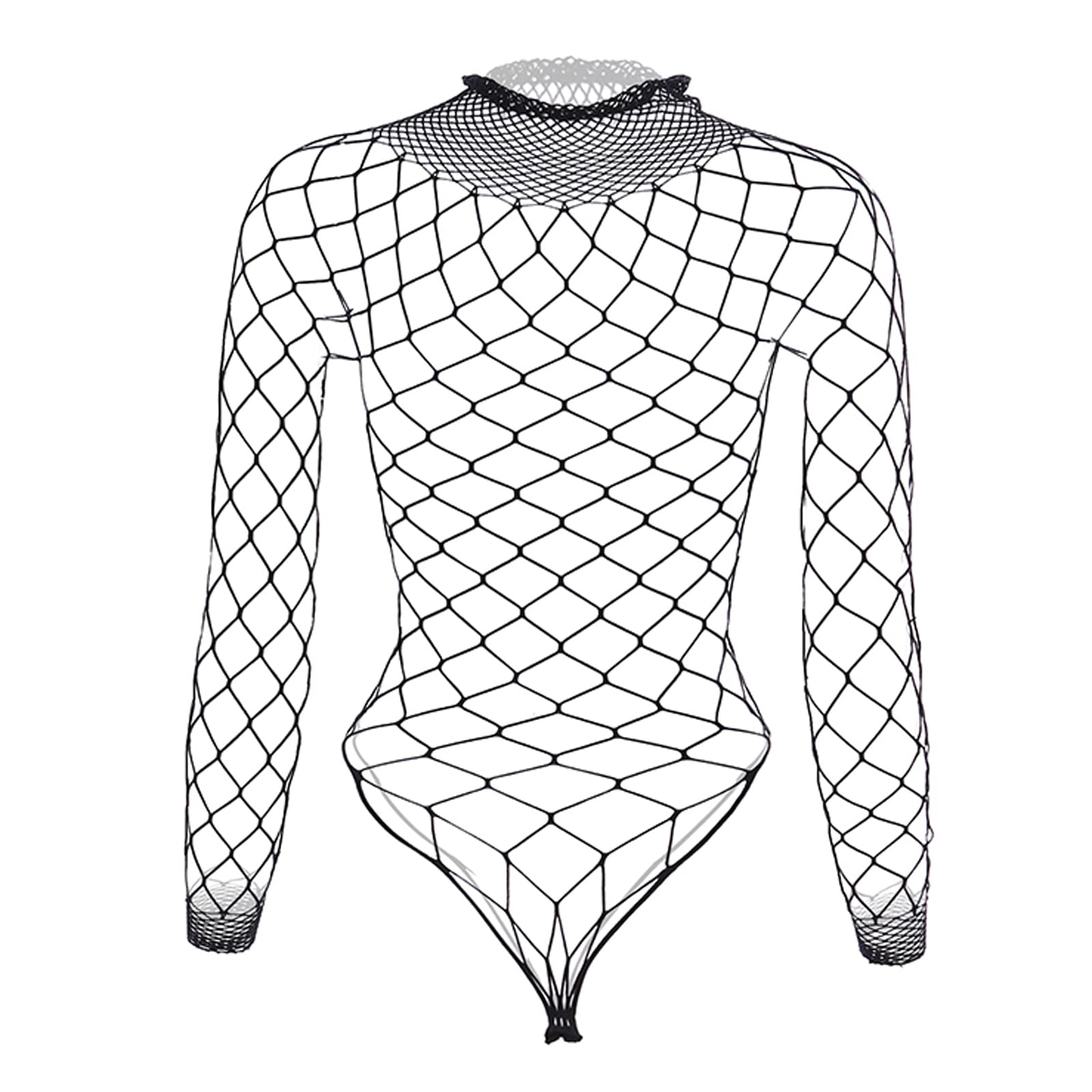 Tosmifairy Fishnet Bodysuit Top for Women Stretch One Piece Long Sleeve Mesh Rave Romper Body Suit