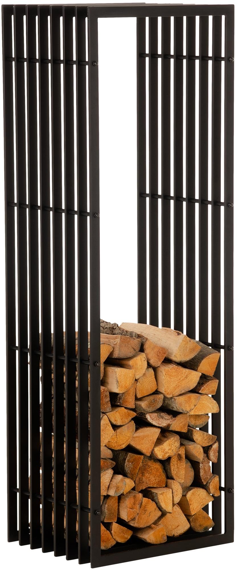 CLP Metall Kaminholzregal Irving Schwarz-Matt I Robuster Und Handgefertigter Kaminholzständer I Pulverbeschichtetes Brennholzregal, Größe:40x50x150 cm