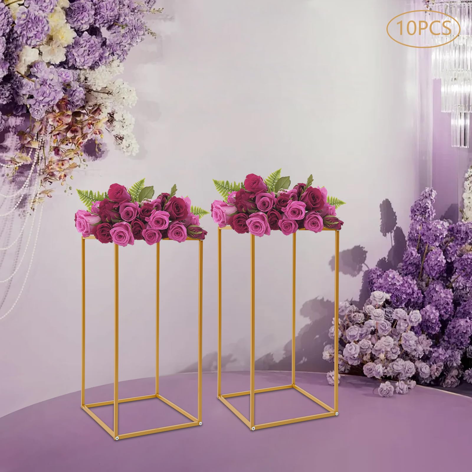 10 pezzi centrotavola per fiori dorati, in metallo, per matrimoni, tavoli da festa, decorazioni (30 x 30 x 60 cm)