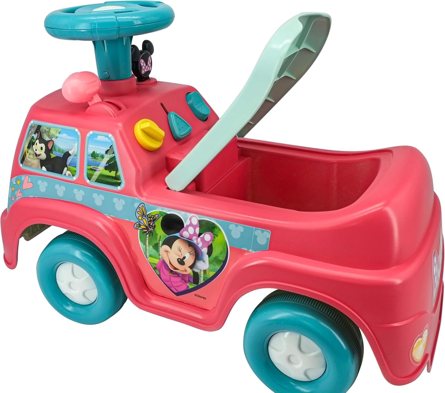 Kiddieland Disney Minnie Mouse Camper Ride-On, Lights & Sounds Foot-to-Floor Toddler Push Car with Storage, 12+ Months, 55 lb Limit