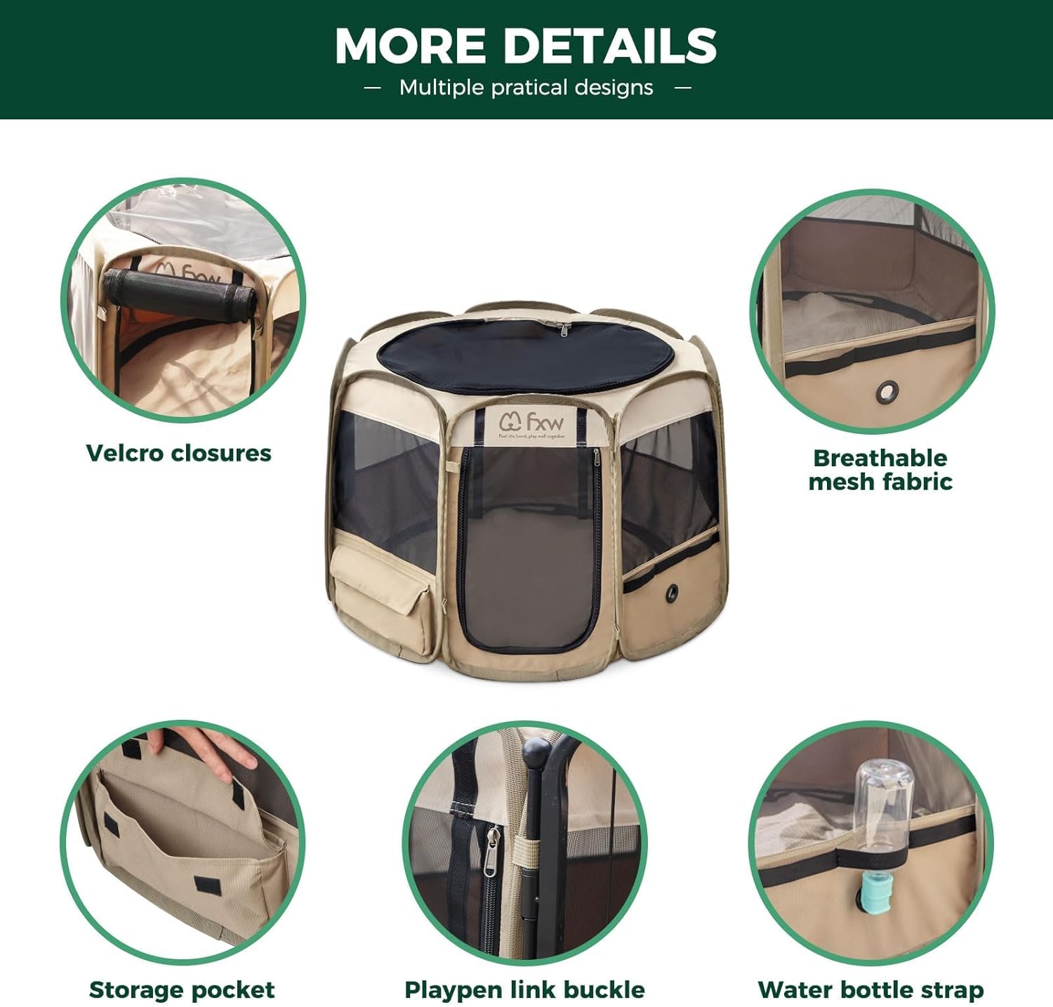 FXW Gotent Unleashed Dog Playpen Designed for Indoor/Outdoor/Travel Use, Suitable for Puppy and Small Dogs, Portable & Foldable, 45 inch│Patent Pending