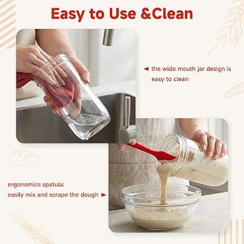 Sourdough Starter Kit- 24oz/730ml Large Capacity Sourdough Starter Jar with Thermometer and Date Marked Feeding Band, Sourdough Bread Baking Supplies for Making Delicious Sourdough Breads