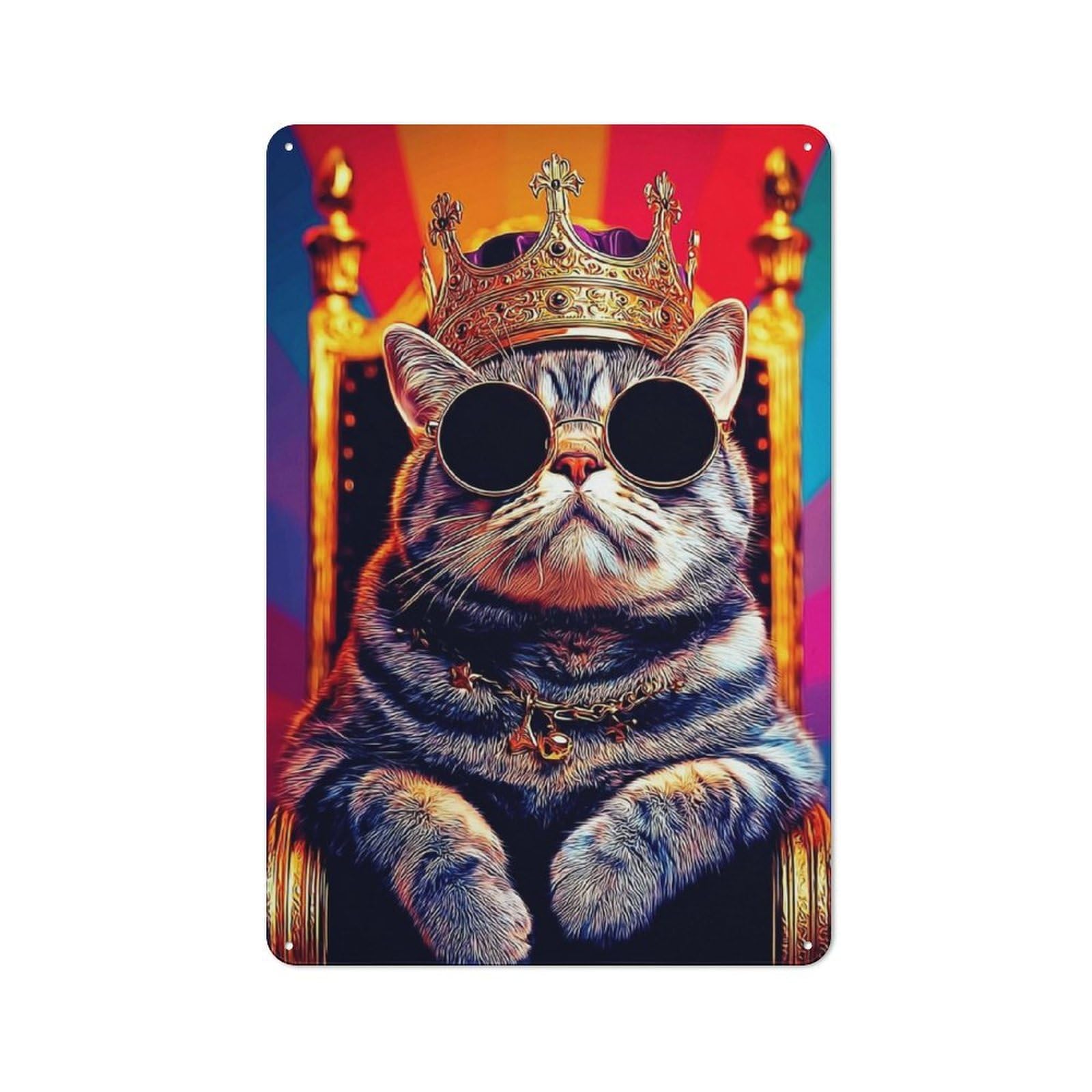 Junmoney Royal Cat Majesty Throne -1 Retro Tin Wall Plaque 30X20cm For Garage Or Workshop, A Metal Wall Feature For Garages And Tool Rooms
