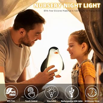 Tcamp Cute Penguin Night Light for Kids, 3 Level Dimmable Nursery Lamp