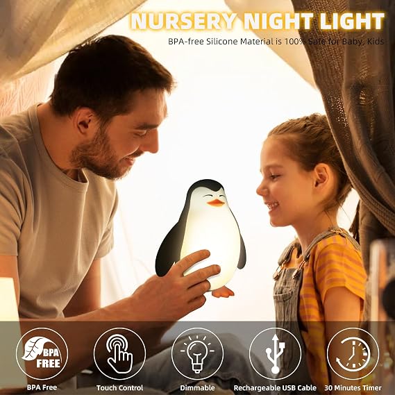 Tcamp Cute Penguin Night Light for Kids, 3 Level Dimmable Nursery Lamp