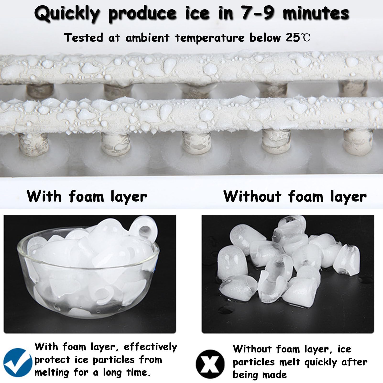 Genérico Máquina de Hielo de sobremesa, portátil, Produce 16 Cubitos de Hielo en 7 Minutos, Capacidad Diaria de 18 kg, autolimpiante, compacta para el hogar, la Cocina, la Oficina y Fiestas.