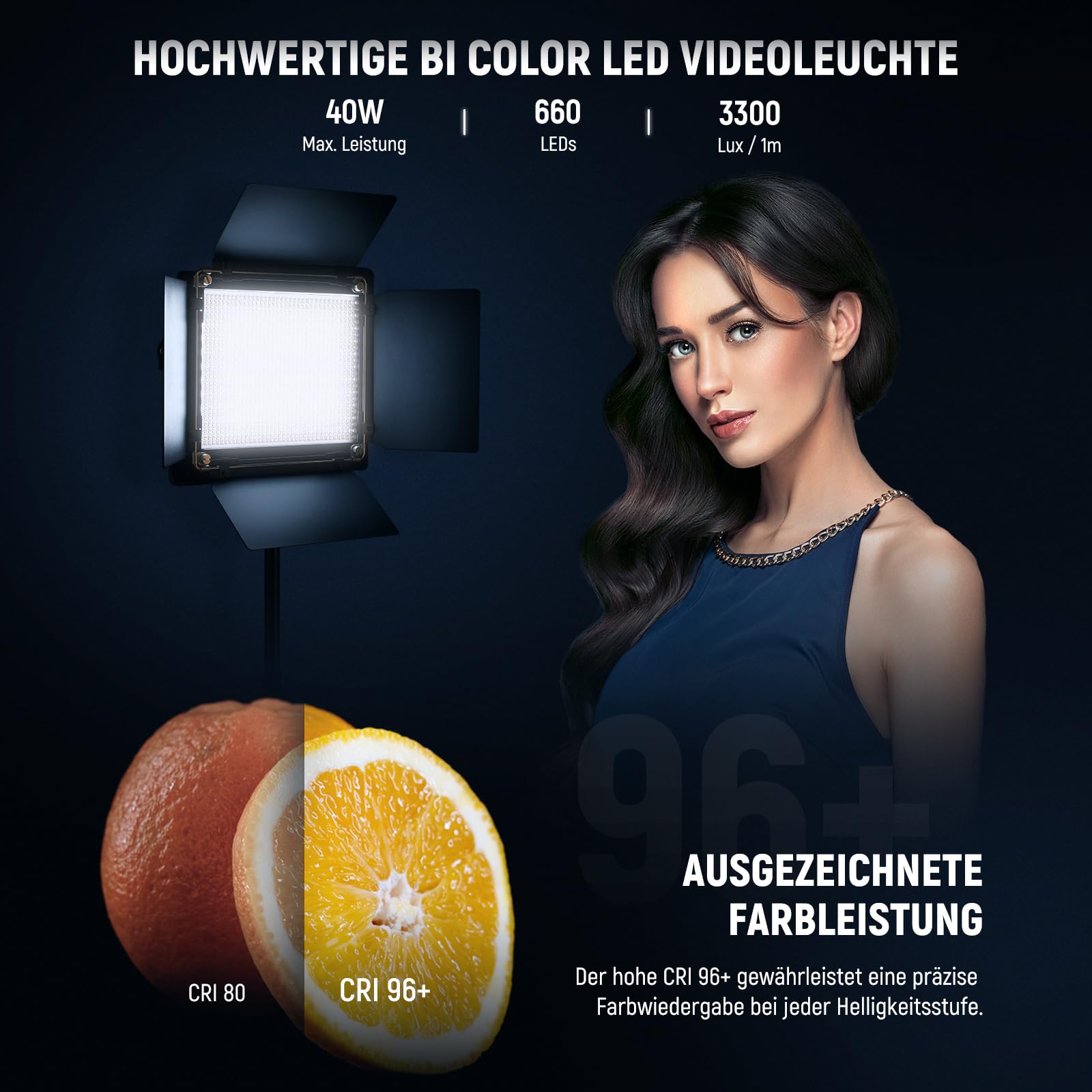 NEEWER 2 STK. Bi Farbe 660 LED Videolicht Set mit Zwei 79" Stativständer, 3200K-5600K CRI 96+ Dimmbare Panel Videoleuchte mit U Bügel und Barndoor für Studio Fotografie Aufnahme Streaming, Schwarz