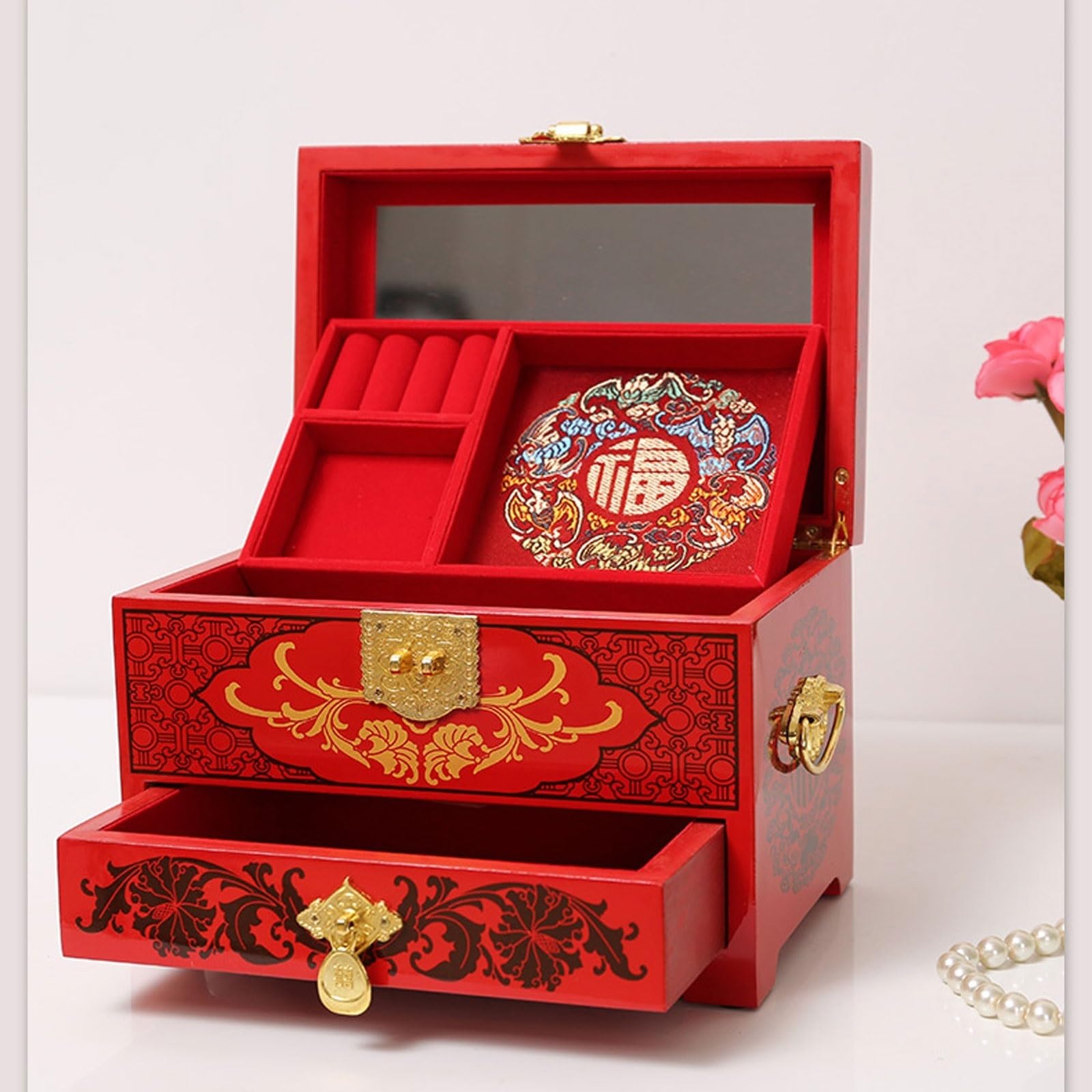 Jewelry Box Organizer Jewelry Box Jewelry Storage Box with Lock Vanity Box Exquisite Cosmetic Box Jewelry Organizer Small (D S) (B S)