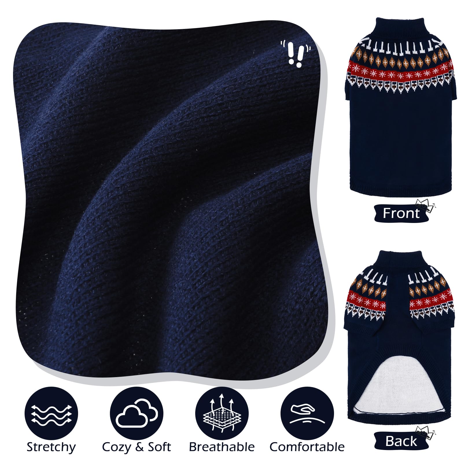 EXPAWLORER Turtleneck Dog Jumper, Knitted Dog Clothes in Classic Fair Isle Patterns - Image 4