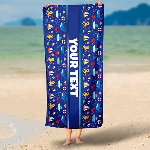 Vista 13 de Personalized Beach, Pool, Bath Towel for Kids - Robots, Custom Name/Text, Quick-Dry/Absorbent for Summer/Vacation/Children's Bathroom, Customized