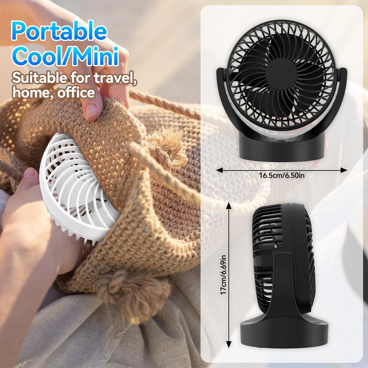 Tiazhan Ventilador Usb, 3000mah Ventilador Portátil 5 Velocidades Recargable Ventilador Portatil Dura 4-10hrs, Silencioso, Para Dormitorio, Oficina, Biblioteca, Viajes Al Aire Libre