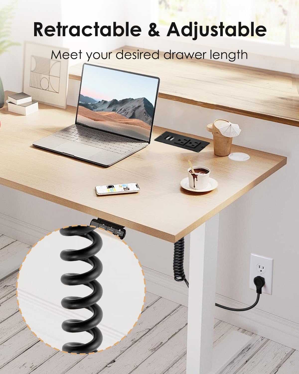 in Drawer Outlet with 2 12A AC Outlets & 2 10W USB-A, Drawer Outlet Kit for Bathroom Kitchen Bedroom Vanity Nightstand Offices, Black Drawer Outlet