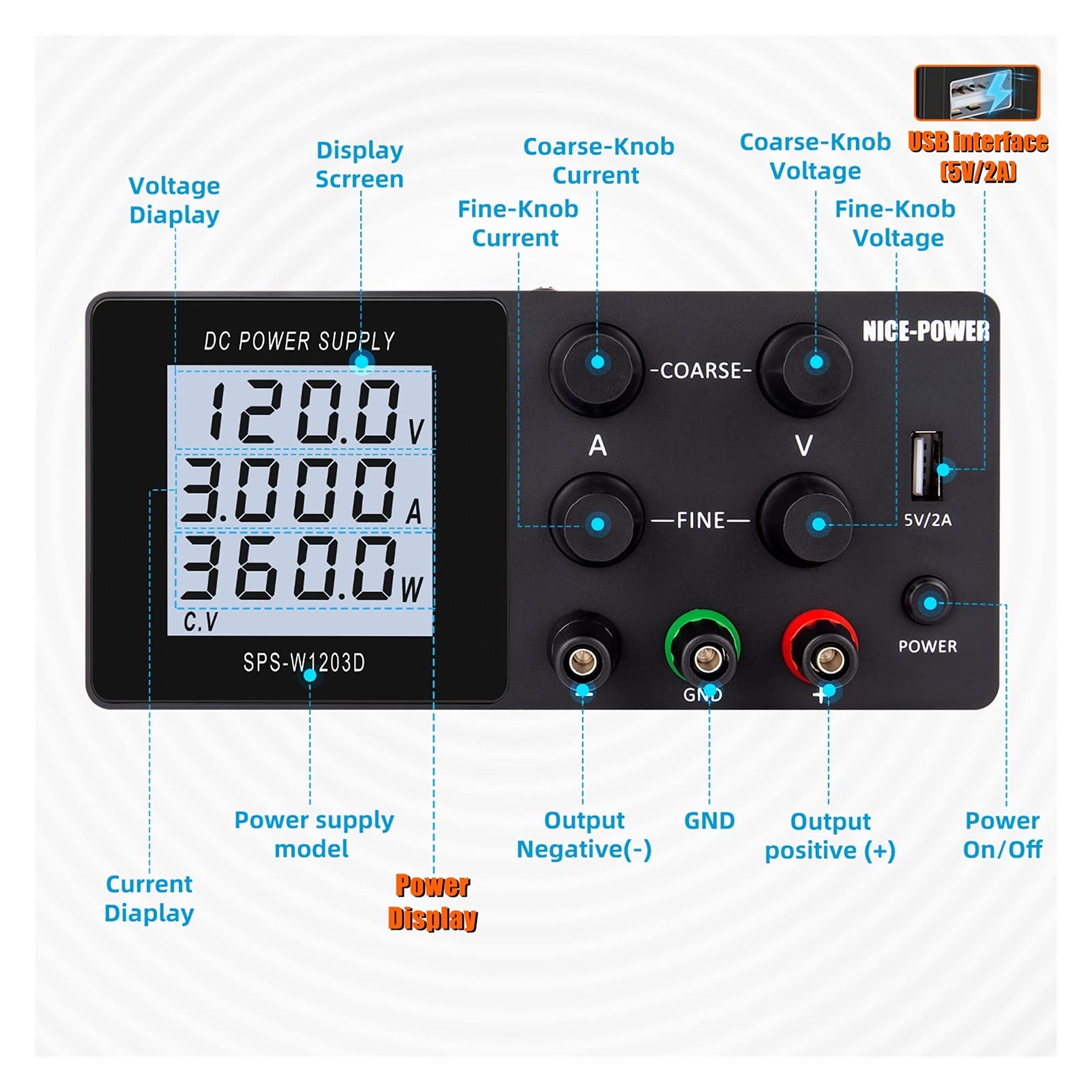 Alimentatore da laboratorio, Dc. Alimentazione regolabile a 4 cifre Lcd. Schermo Lab Bench Power Source 3 0V 10A 60 V 5A 120-V 3A AC Commutazione dell'alimentazione stabilizzata , alimentatore DC rego