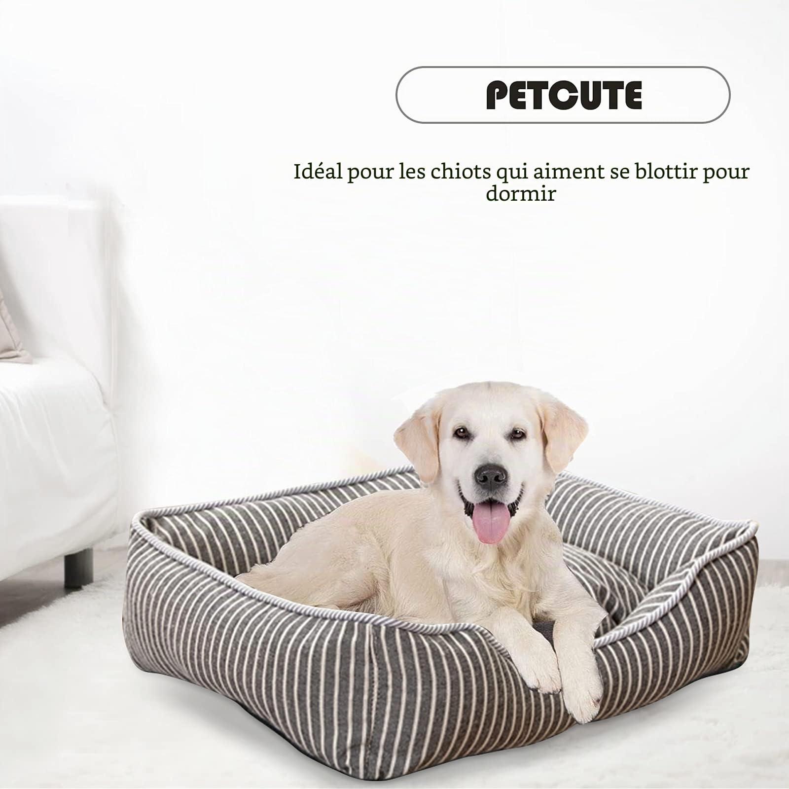 PETCUTE Panier pour Chien Durable et Confortable,Lavable Coussin pour Chien et Chats,Lavable en Machine,Respirant Lit pour Chien avec Antidérapant Bas,avec Couvercle Amovible
