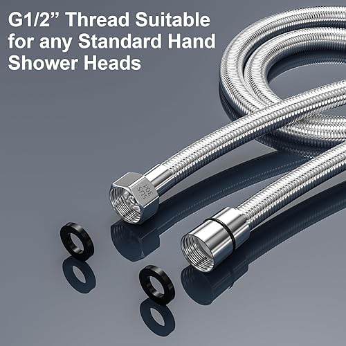 Miniatura 4 de 79" Manguera de ducha, extralarga, extensión/reemplazo de manguera de ducha de mano de acero inoxidable 304, flexible y duradera, inserto universal