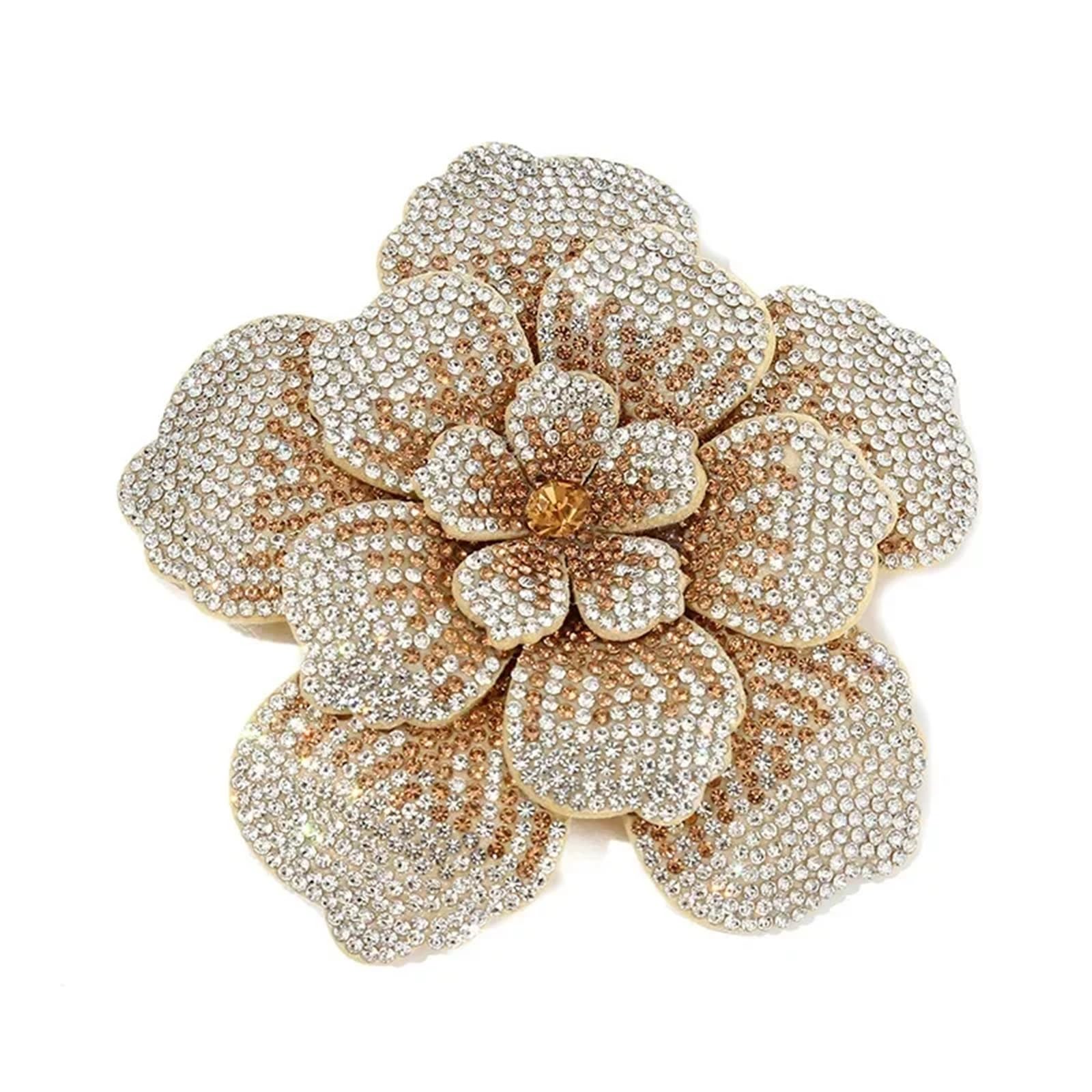 Wtaxbh Women's Color 15 Iron On Patches 11Cm Rhinestone Camellia Rose Applique - Fabric Flower For Fashion Accessories(Color 15)