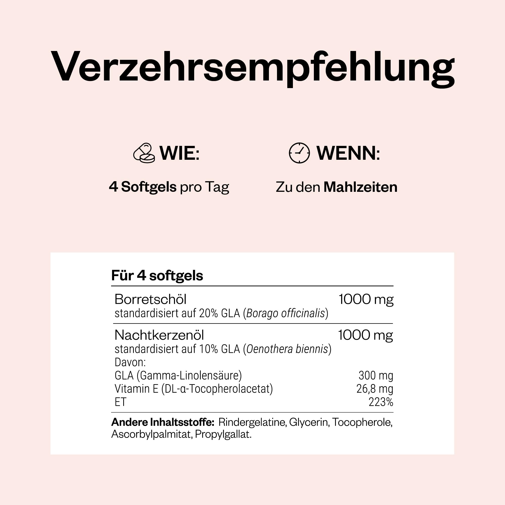 Borretsch- und Nachtkerzenöl + Vit E - Strahlende Haut - Tiefenwirksame Feuchtigkeitsversorgung - Kaltgepresste Öle - Prämenstruelles Wohlbefinden - Vegan - SuperSmart