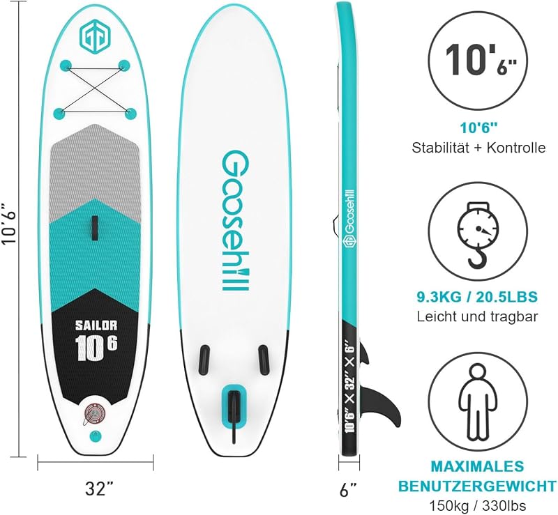 Goosehill 10'6" Felfújható Stand Up Paddleboard Dupla Réteg SUP Deszka Kezdőknek