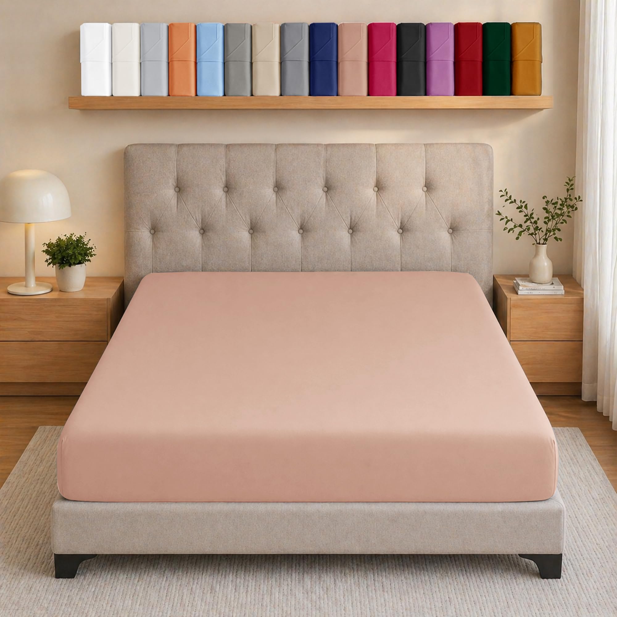 Ameha Peach Single Bed Fitted Sheet Deep Pocket Up To 25 Cm Bedsheets For Single Bed Soft Brushed Microfiber Elasticated Corners Bottom Sheet Shrinkage And Fade Resistant Breathable