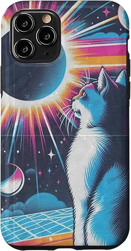 Miniatura 25 de iPhone 12 mini Cat Solar Eclipse - Synthwave Retro Poster Style Case