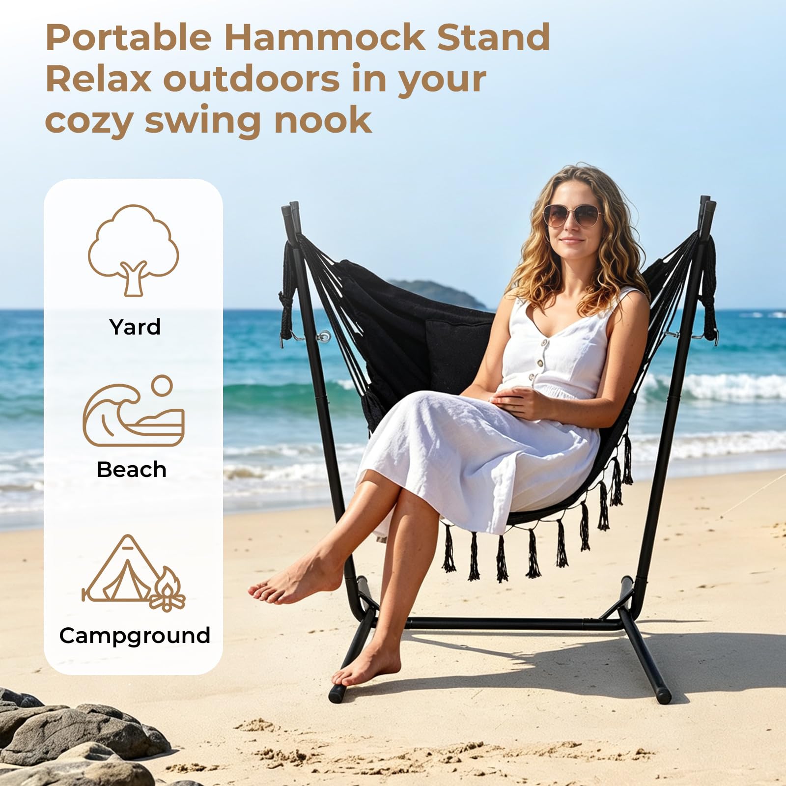 Support de hamac Portable Uniquement, Support de Chaise-hamac de Voyage léger pour l'extérieur, capacité de 300 lbs, Aucun Outil nécessaire, Sac de Transport Inclus