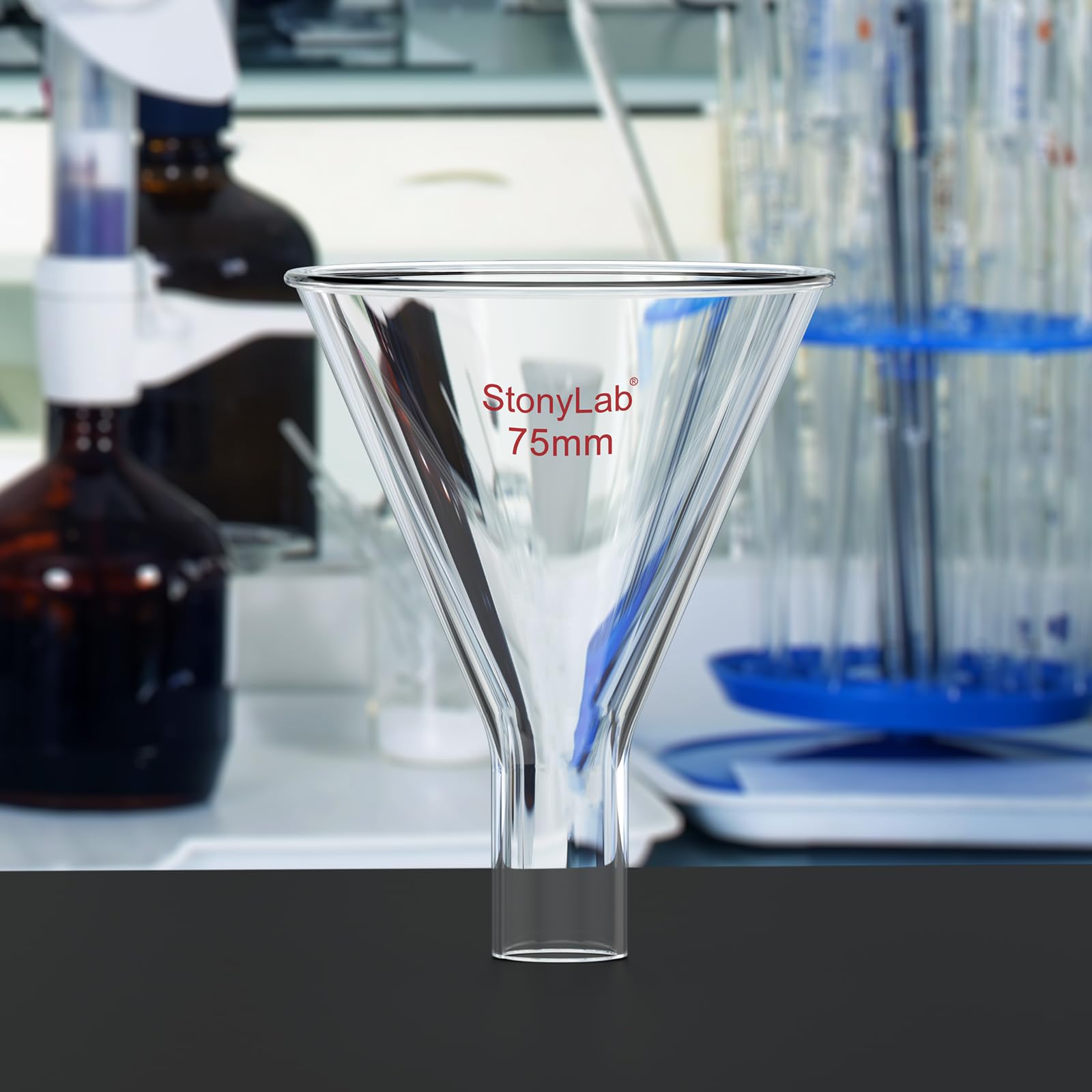 stonylab Imbuto in Vetro per Polvere, Muro Pesante Powder Funnel Vetro Borosilicato Imbuto a Stelo Corto con Diametro Superiore di 75 mm e Lunghezza dello Stelo di 22 mm