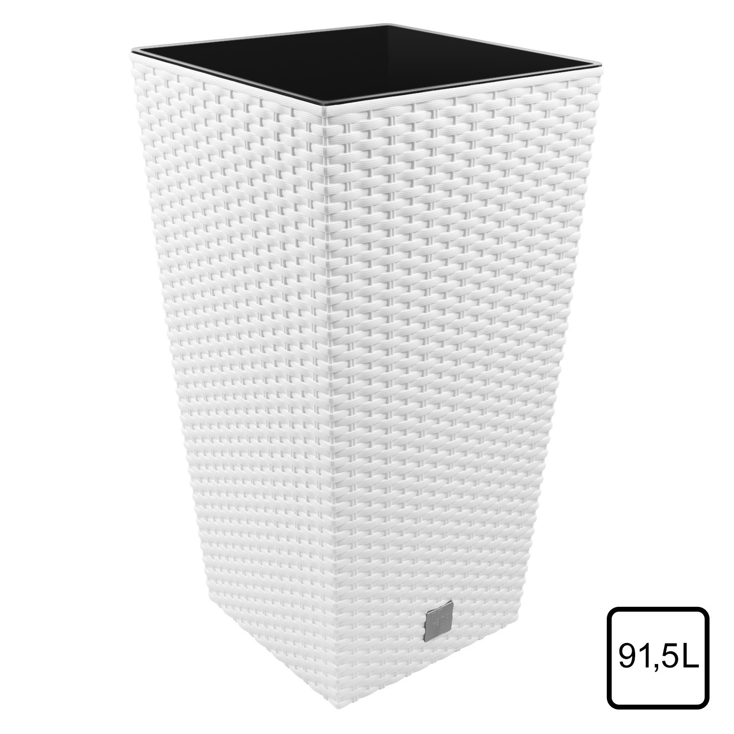 Carre Rato Square pot de fleur 91.5 L en plastique, rotin osier style, en blanc