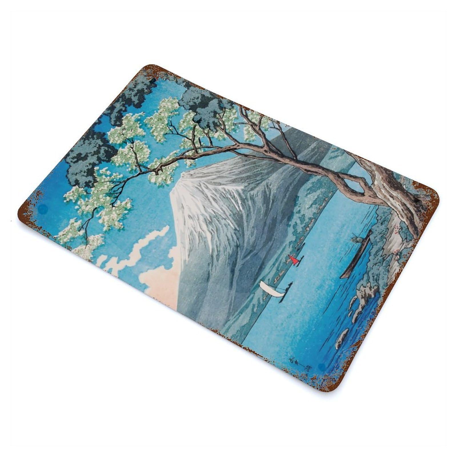 Fuji Lake Yamanaka 11.8"x7.9" Retro Metal Sign, Industrial Home Decor for Office, Studio And Wall Decor