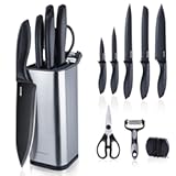 RAXCO Knife Set with Block&comma;10-Piece Kitchen Knives Stainless Steel&comma;Pro-sharpened for Cooking&comma;Slicing&comma;Mincing&comma;Dicing&comma;Black