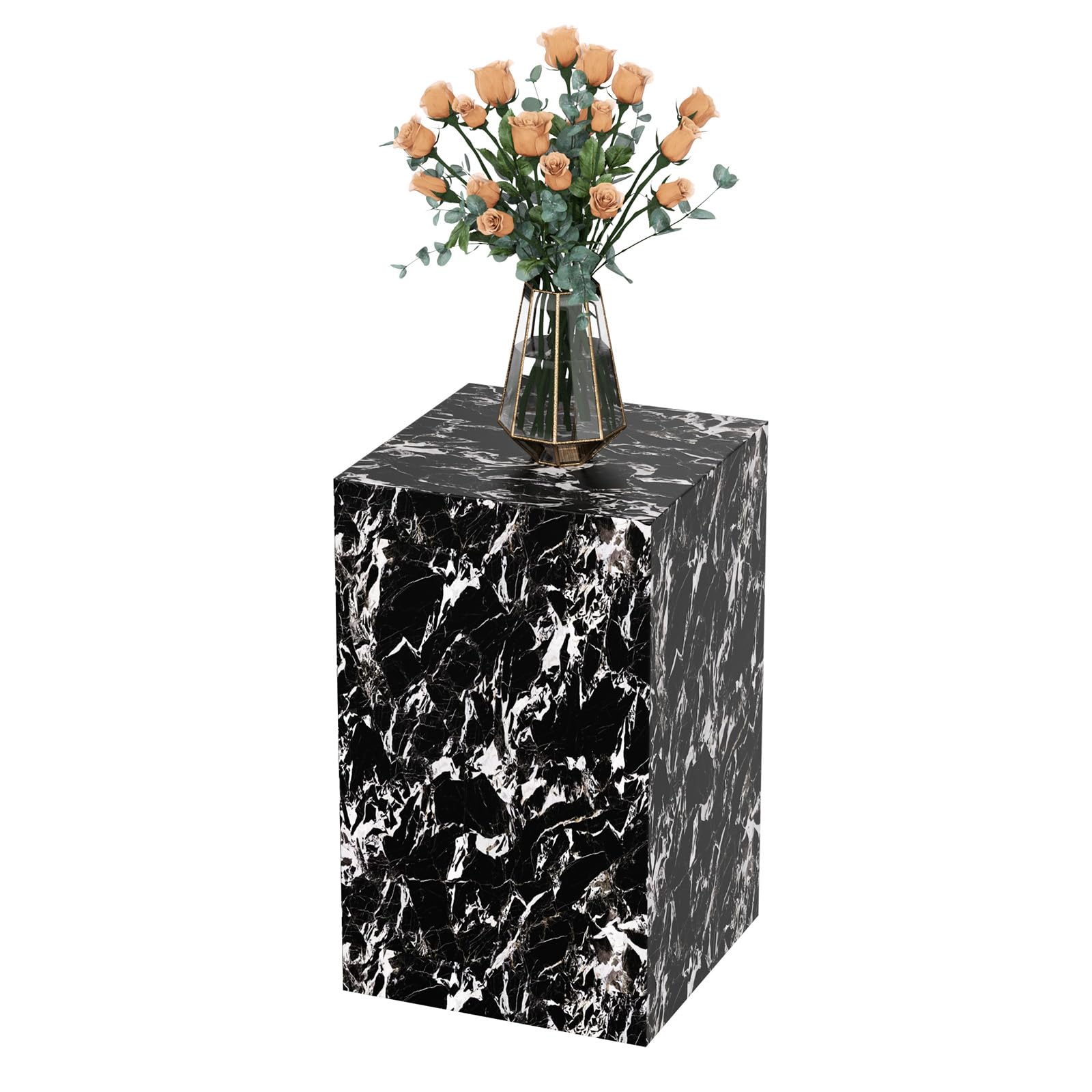 Photo 1 of Modern Marble Side Table, 20" Small Square End Table for Living Room, Bedroom, Exhibition Hall, Suitable for Displaying Vases, Statues, Table Lamps, etc. (MAXCAP: 90 Lbs) Napoleon Black