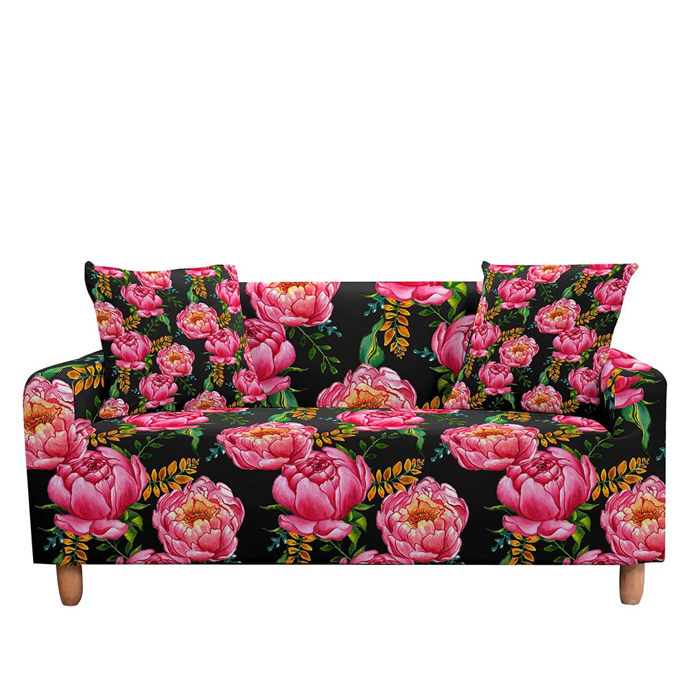 Highdi 3D Peony Flower Sofa Cover 1/2/3/4 Seater, Sofa Slipcover Stretch Washable Furniture Protector Non Slip Sofa Covers for Loveseat Couch Sofa (peony bush,3 Seater)
