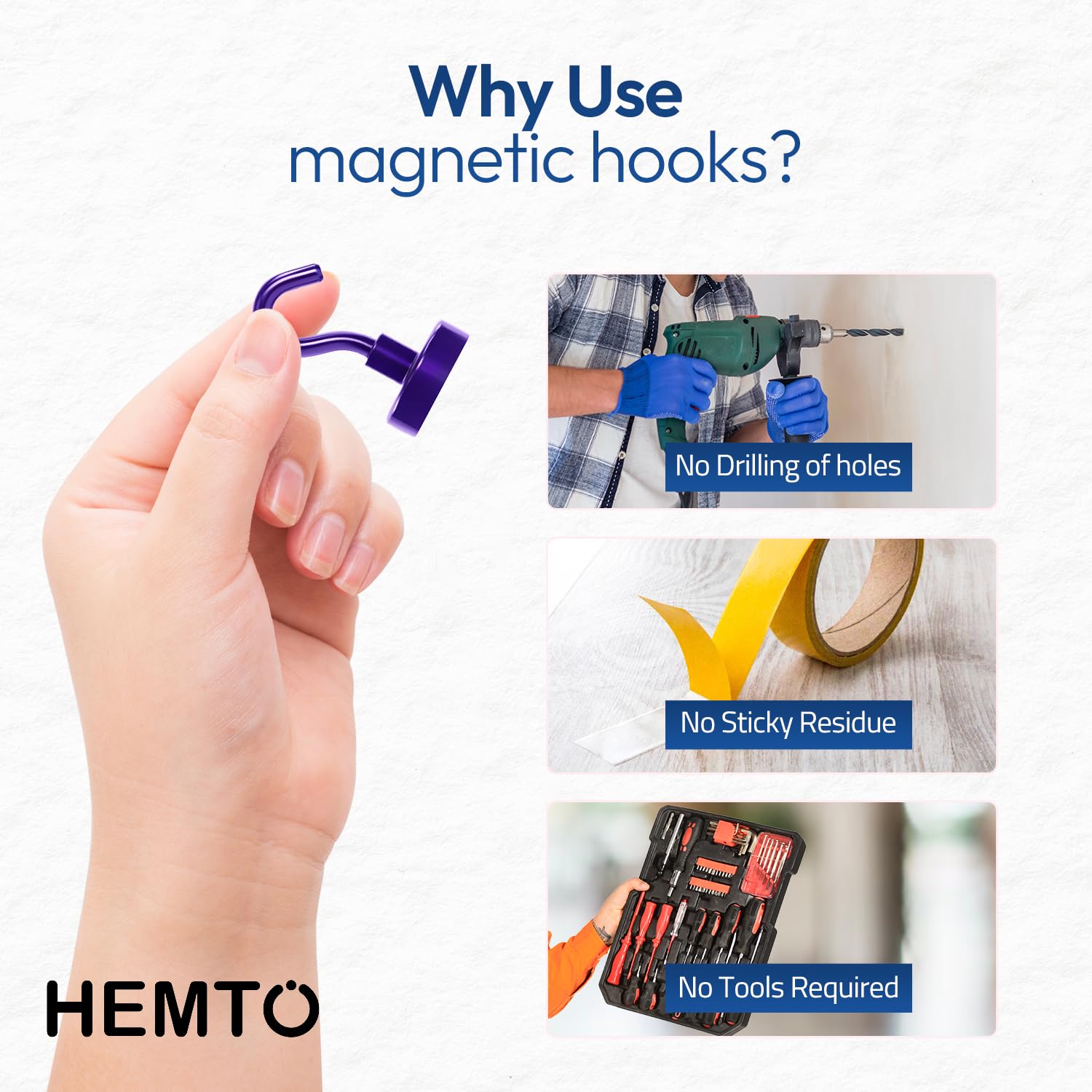 Set Of 3 Super Strong Magnetic Hooks - Heavy Duty Hanging Solution For Kitchen & Office