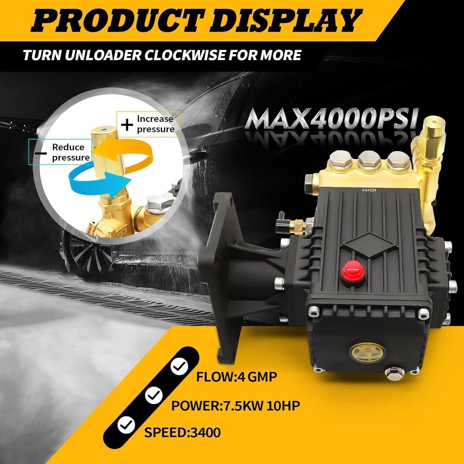 4000 PSI 4GPM Gas Pressure Washer Pump Compatible with 1" Shaft High Pressure Washer 9-15HP 270-340CC GX340 GX390 GX270