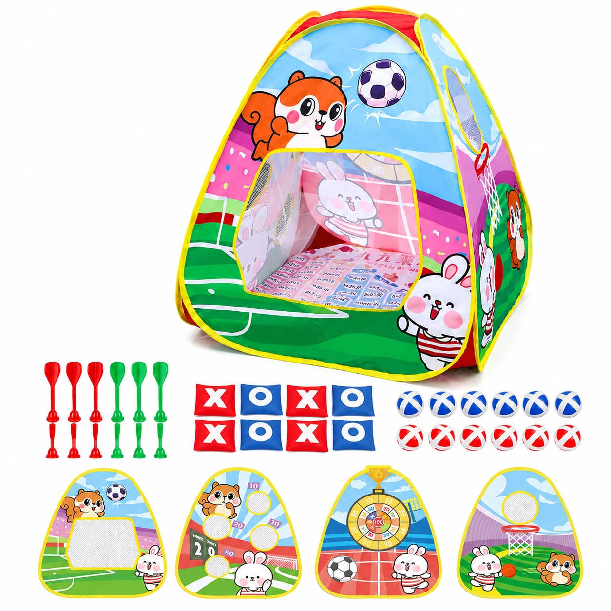 Faltbar, Großes Spielzelt mit für Kleinkinder, Multi-Game Spielhaus Drinnen und Draußen, Textil Zelt mit Tragetasche