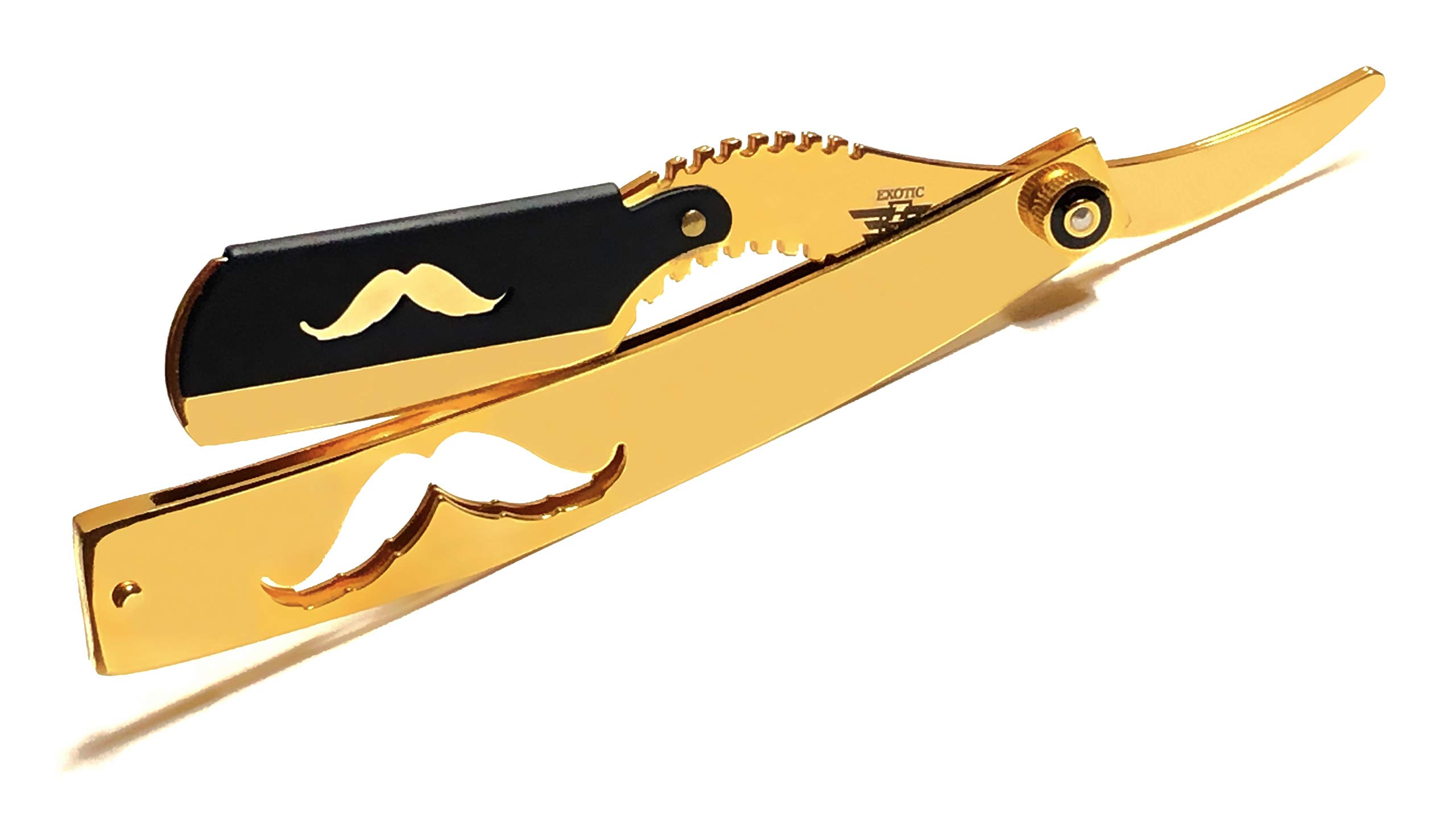 Gold and Black Design Barbershop Haircutting Straight Edge Shaving Razor - Stainless Steel - Lightweight