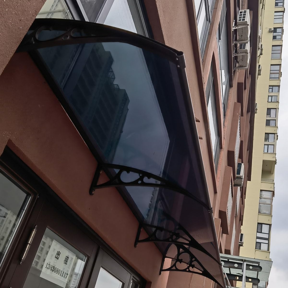 Daszek drzwiowy 50–360 cm, szary schronienie przed deszczem na patio, trwały aluminiowy wspornik, osłona zewnętrzna, ochrona przed promieniowaniem UV, ulepszony styl wejścia