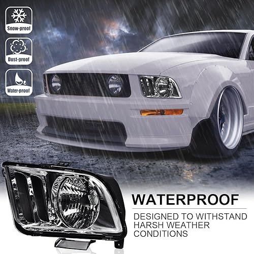 Miniatura 7 de PIT66 Faros delanteros, compatibles con Ford Mustang 2005 2006 2007 2008 2009 lado del conductor y pasajero lente transparente carcasa cromada H13