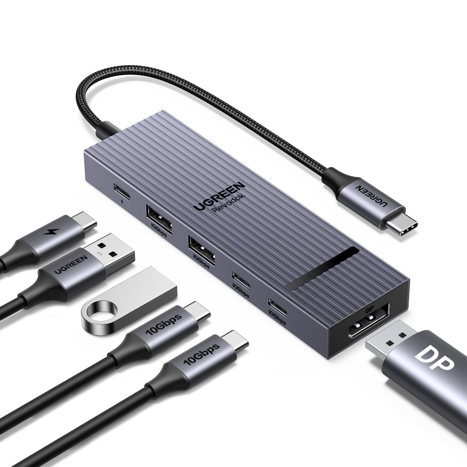 UGREEN Revodok Pro 1062 DisplayPort USB C Hub 10Gbps, Docking Station mit DP 4K@60Hz, USB 3.2 Datenports, PD 100W Schnellladung, Multiport Adapter Kompatibel mit MacBook, iPad Pro, Surface L