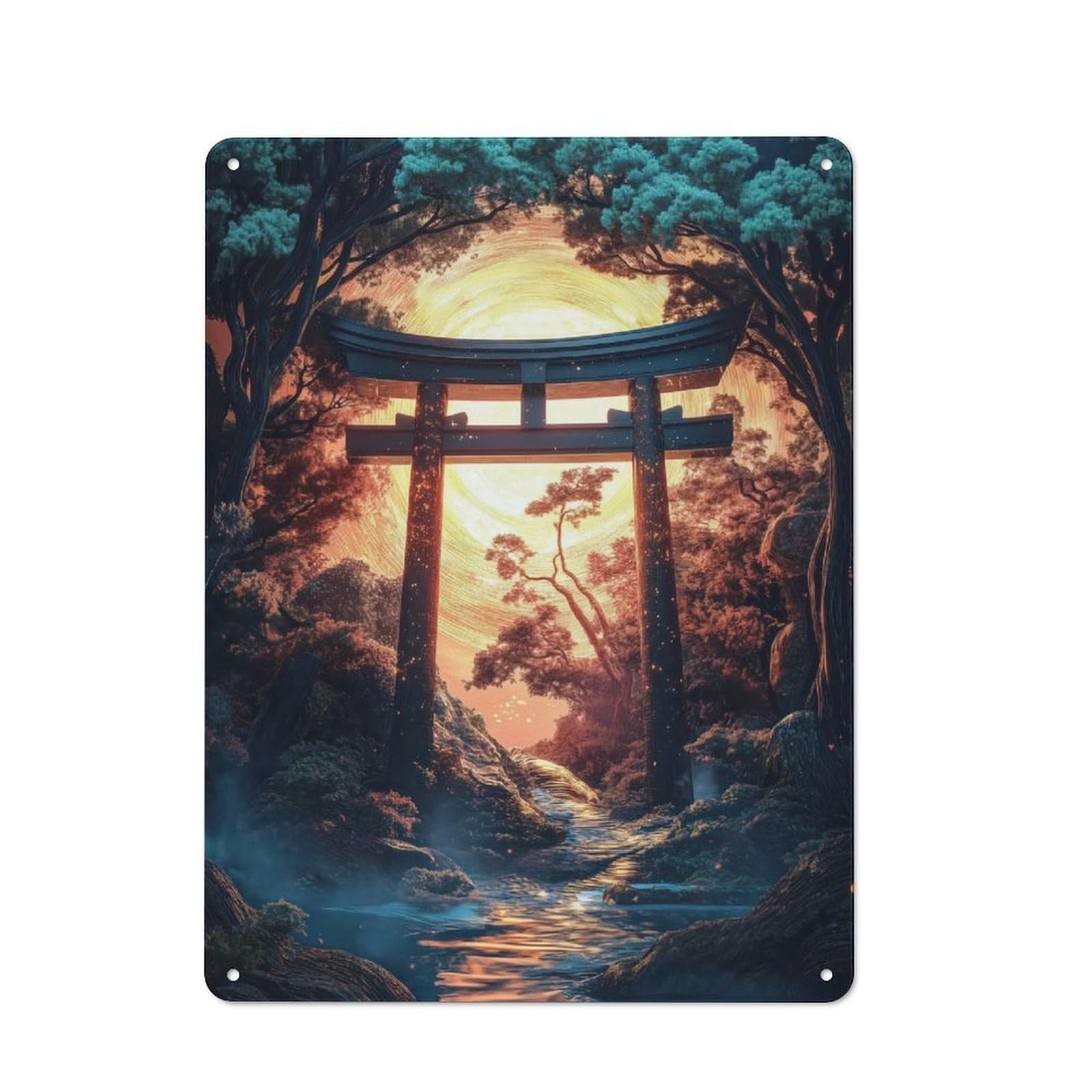 Shed Metal Sign with Japanese Torii Gate Design 40x30cm, Vintage Porch Wall Decor for Patio Bar, Workshop, Shed Or Kitchen