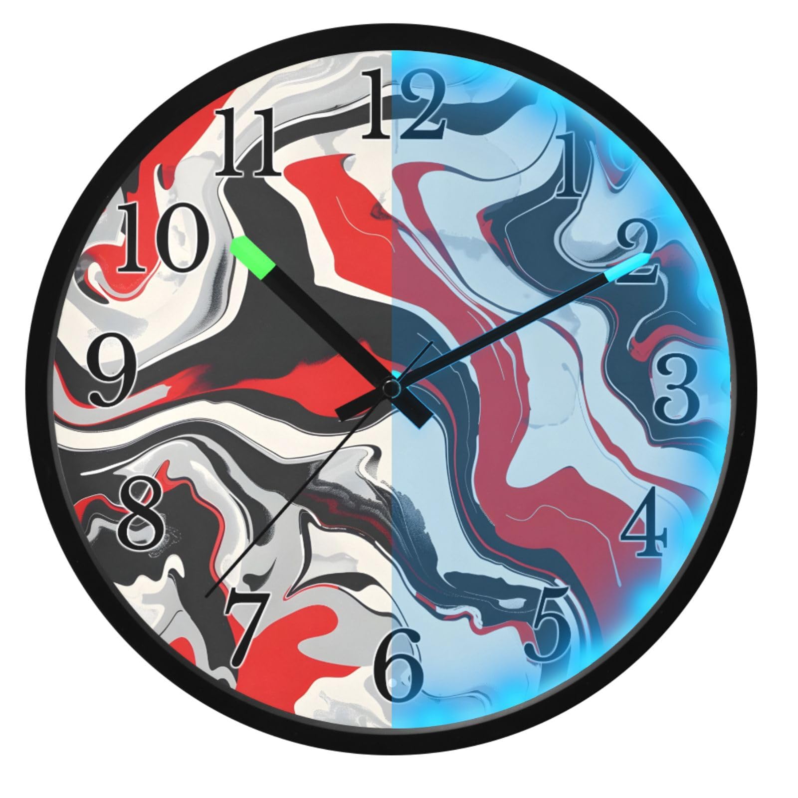 Horloge murale lumineuse en marbre liquide rouge silencieuse de 30 cm