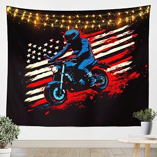 Feelyou Dirt Bike Tapestry Medium 59"x59" Motorbike Wall Hanging Ultra Soft | Racing Motocross Rider Wall Blanket For Kids Boys Girls Extreme Sports Wall Art Room Decor Racing Themed Tapestries