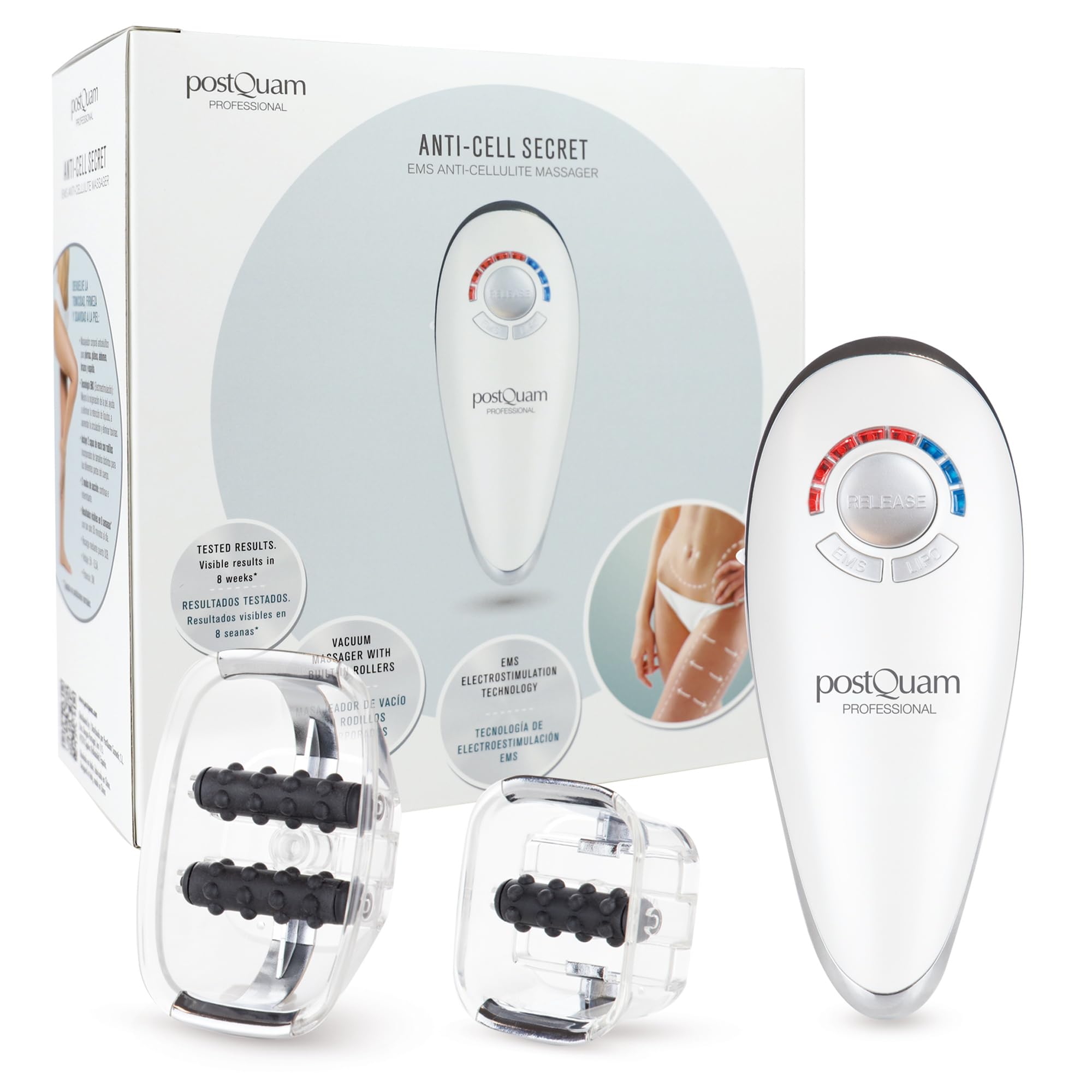 PostQuam Professional – Set Corporal Criogel 1000ml + Anti‑Cell Secret Masajeador Anticelulítico – Gel efecto frío + EMS, Succión y Rodillos – Piel más firme, tonificada y descansada