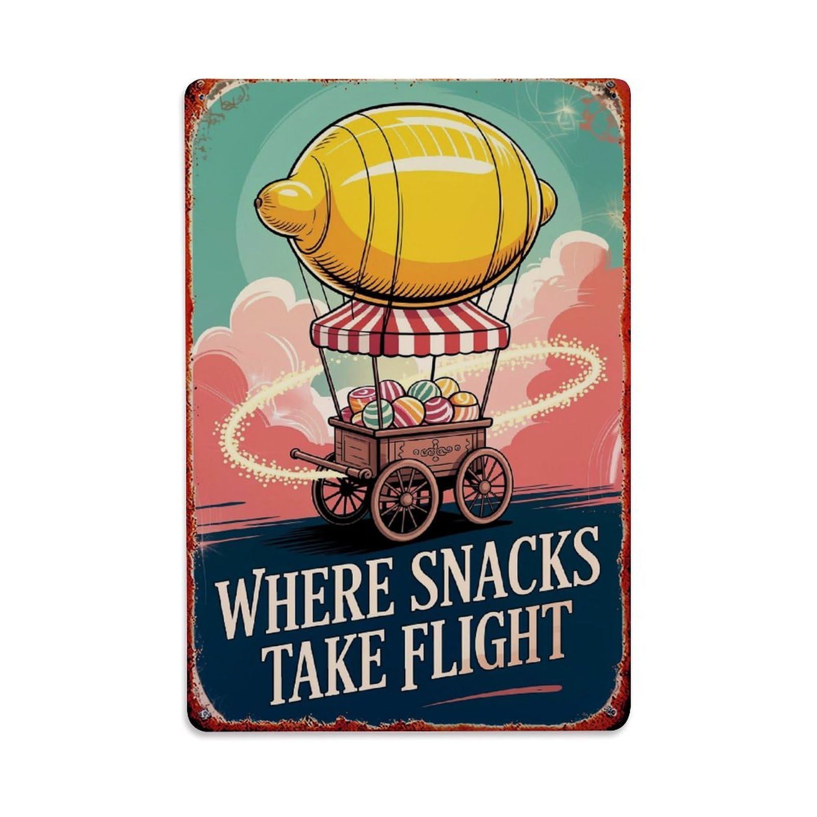 Jdfenggu Vintage Hot Air Balloon Snack Cart Retro Metal Tin Sign, Metal Poster For Bar, Home, Man Cave, Kitchen, Laundry Room Art Decor 8X12 Inch