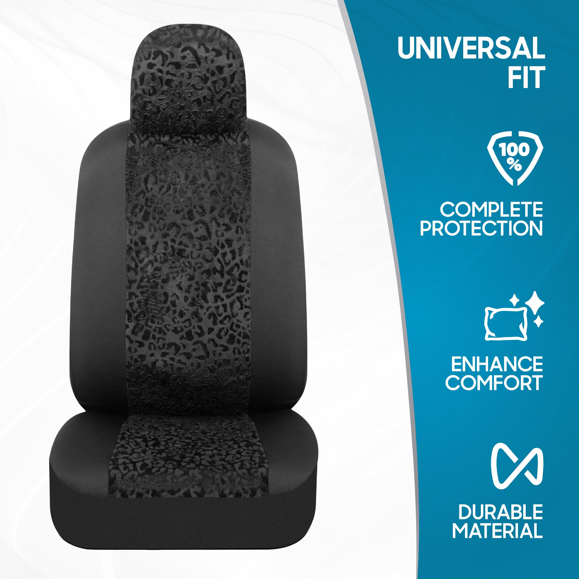 BDK Black Leopard Car Seat Covers for Front Seats Animal Print Front Seat Cover Set with Matching Headrest — view 3