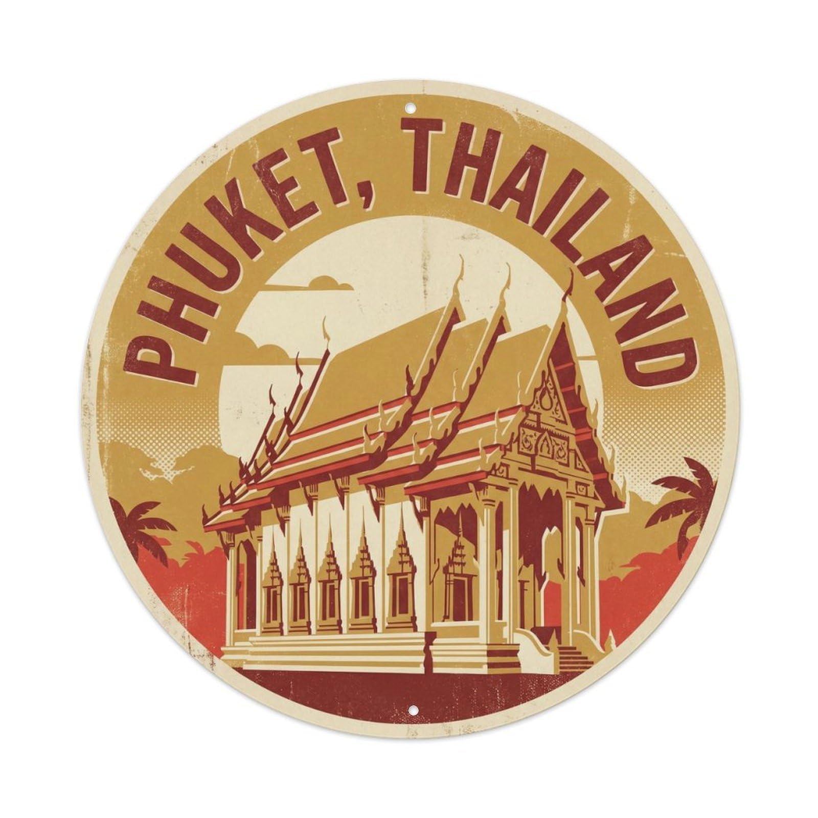 Phuket Mongkol Nimit Temple Old Town Travel Historic Metal Tin Sign