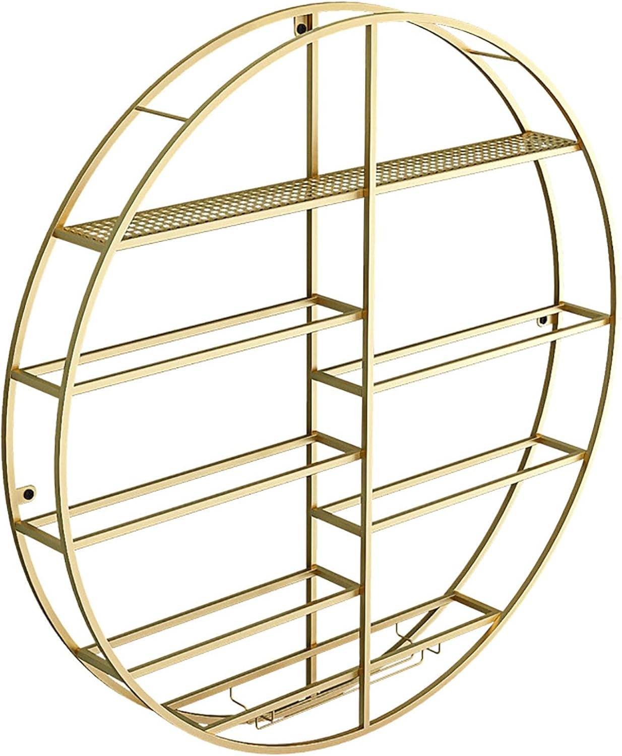 Modern Round Wall Mounted Wine Rack Metal Hanging Wine Glass Holder with Floating Bottle Organizer Stylish Wine Display Storage Rack for Bar Kitchen and Coffee Shop