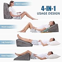 Vista 2 de Sasttie Wedge Pillow, 12 Inch Memory Foam Bed Wedge Pillow for Sleeping, Acid Reflux, Back Pain, Post Surgery, and Snoring, Designed with Washable