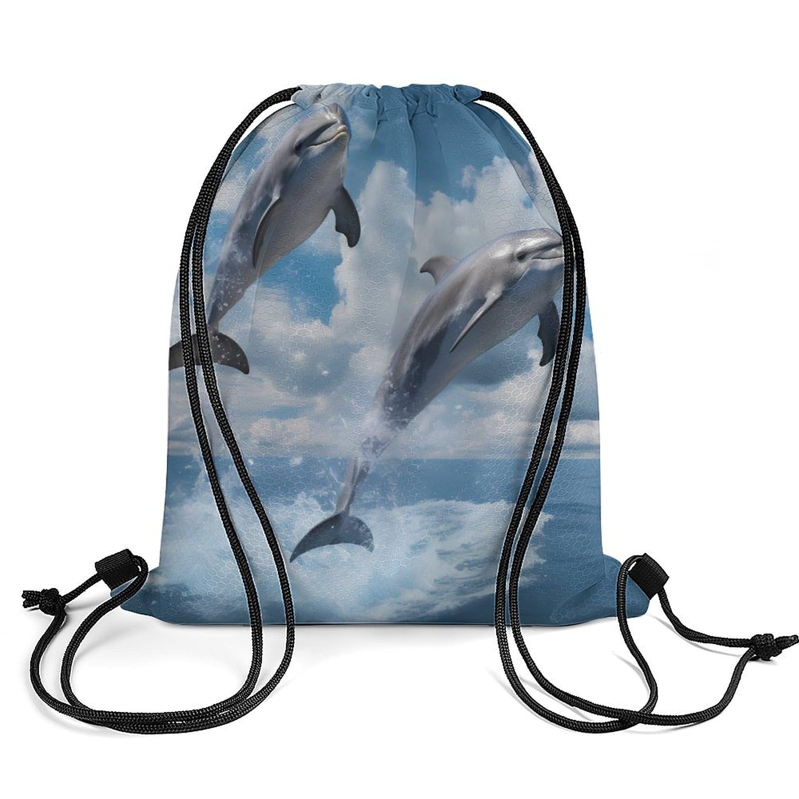 Cute Animal Two Dolphin Jump Drawstring Backpack Durable Sport Gym Bags Daypack for Men Women 35 * 42cm